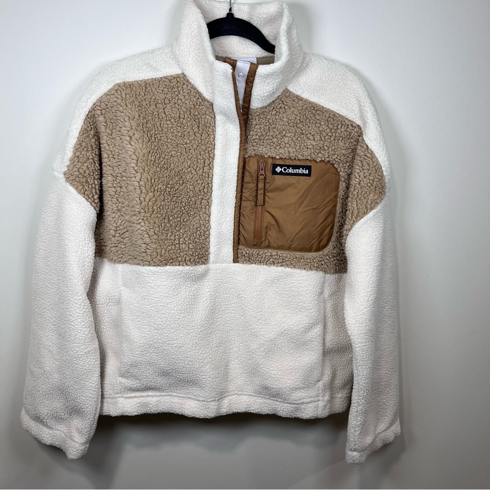 Columbia White and Tan Puffer Jacket